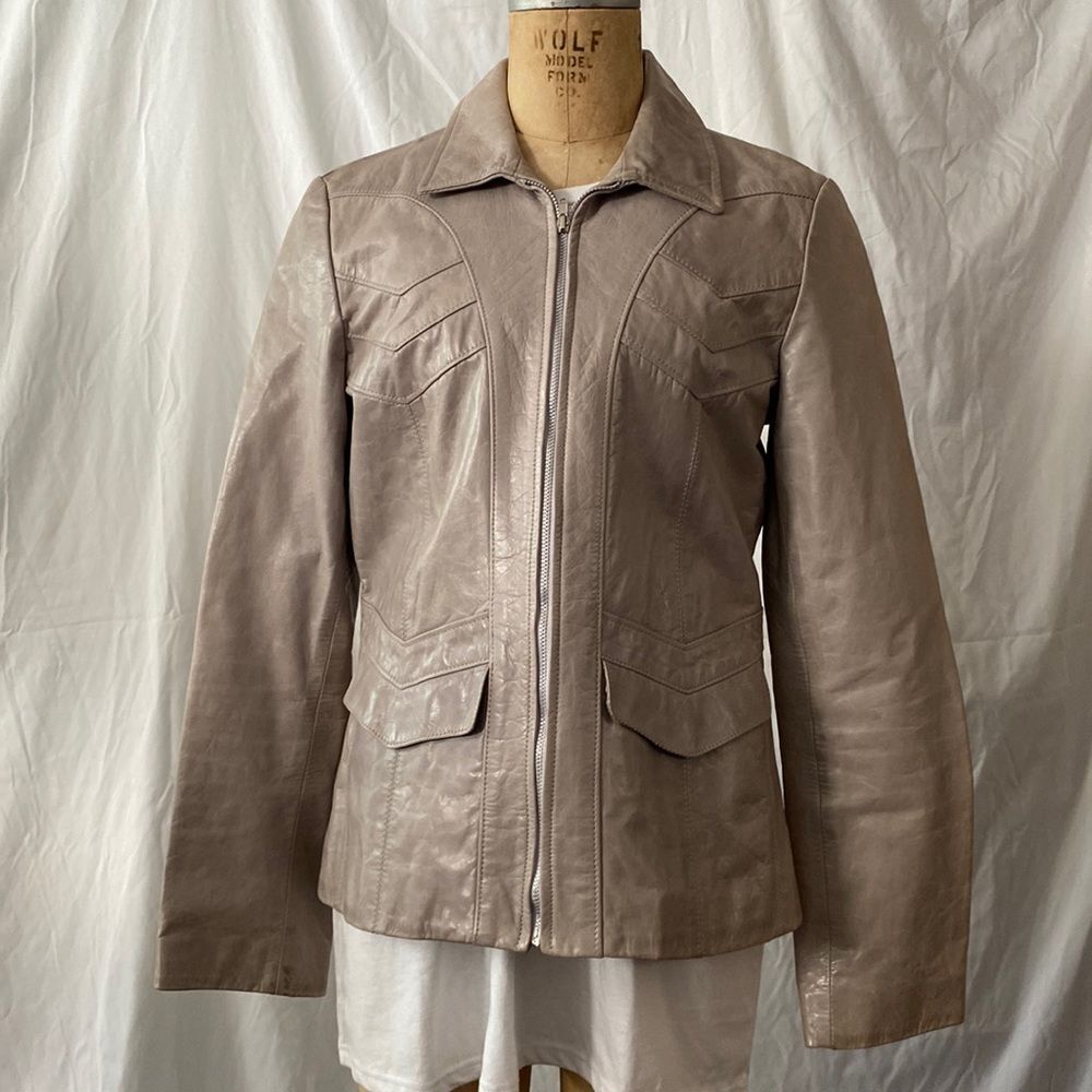 New Frontier gray leather jacket.